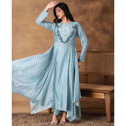 ISHA GUPTA TAYAL Blue Zeenat Chanderi Asymmetric Anarkali and Pant Set