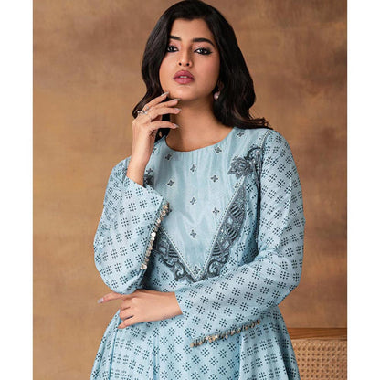 ISHA GUPTA TAYAL Blue Zeenat Chanderi Asymmetric Anarkali and Pant Set