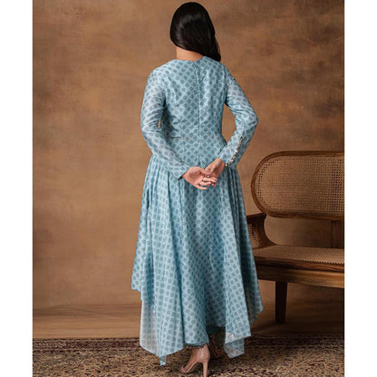 ISHA GUPTA TAYAL Blue Zeenat Chanderi Asymmetric Anarkali and Pant Set