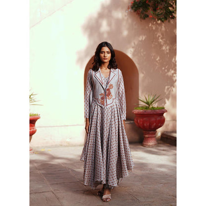ISHA GUPTA TAYAL Grey Reva Assymetrical Anarkali and Pant with Jacket