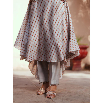 ISHA GUPTA TAYAL Grey Reva Assymetrical Anarkali and Pant with Jacket