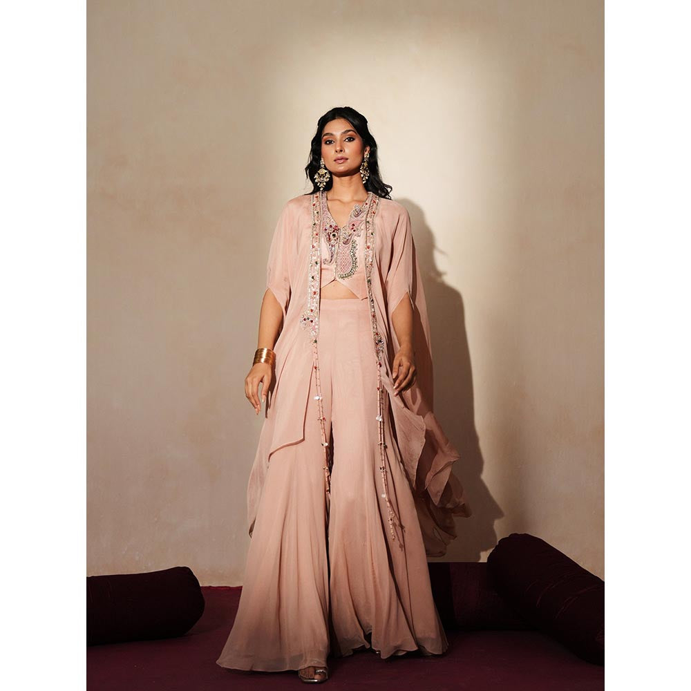 ISHA GUPTA TAYAL Pink Rajlata Sharara and Cape with Bustier Set