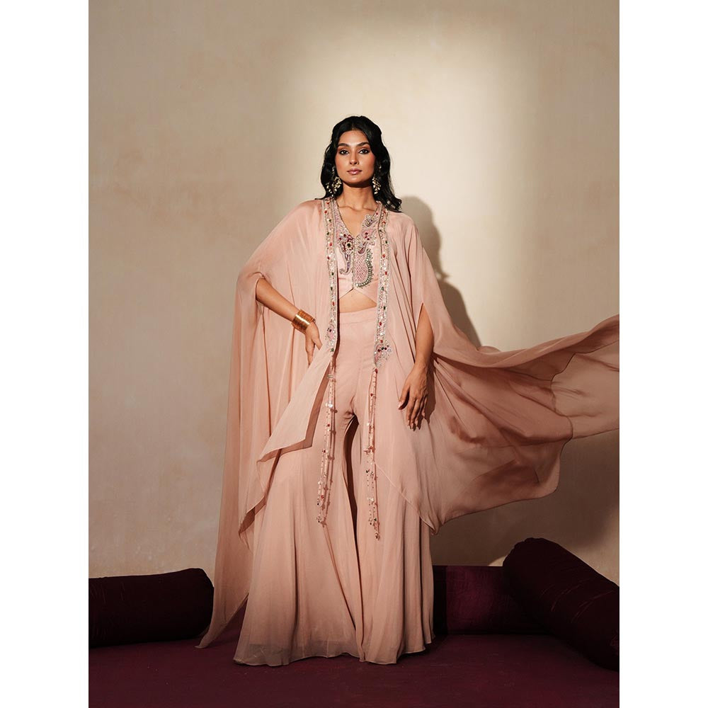 ISHA GUPTA TAYAL Pink Rajlata Sharara and Cape with Bustier Set