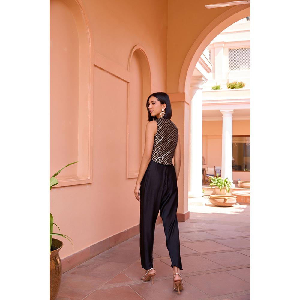 ISHA GUPTA TAYAL Black Kahani Waist Coat and Dhoti Pant Set