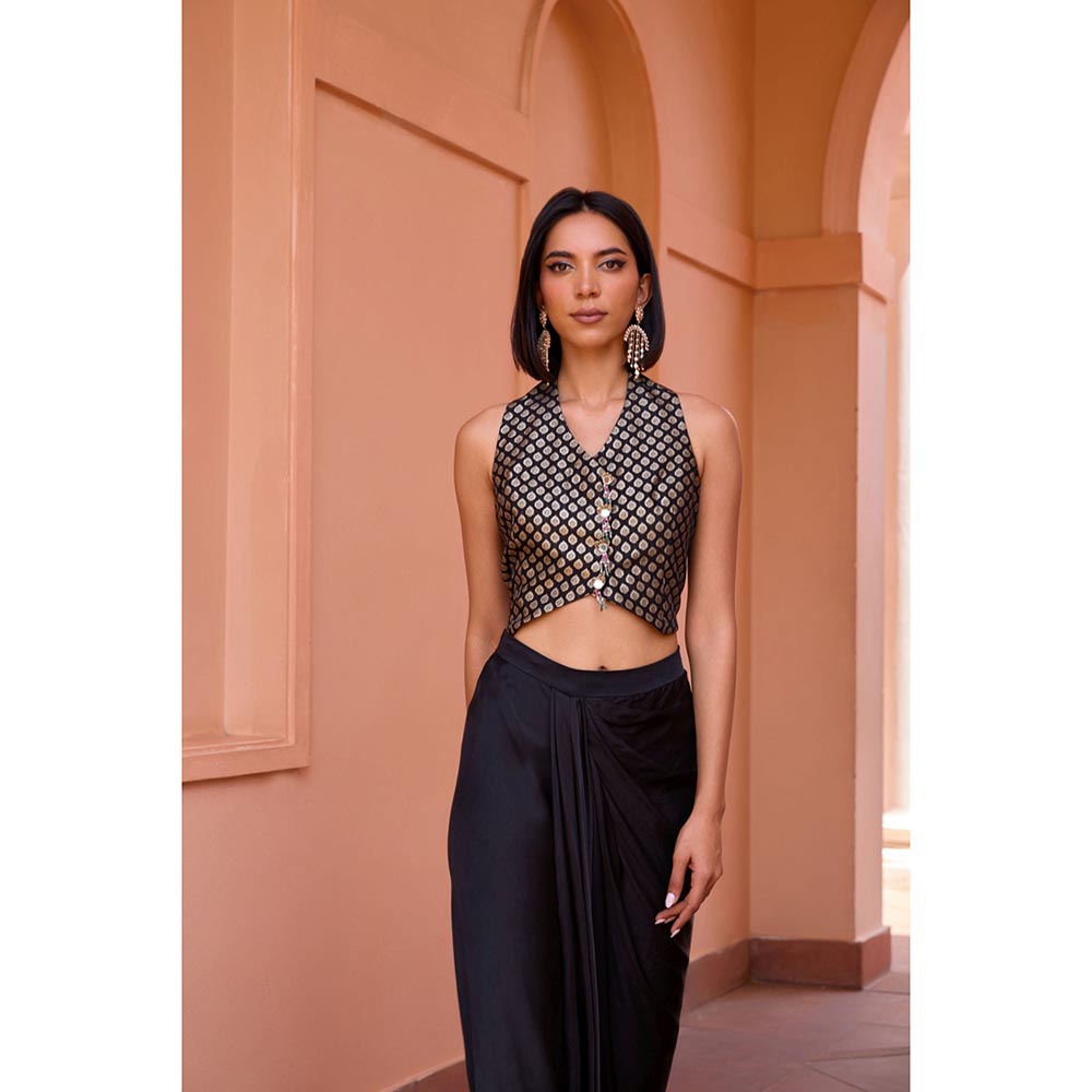ISHA GUPTA TAYAL Black Kahani Waist Coat and Dhoti Pant Set