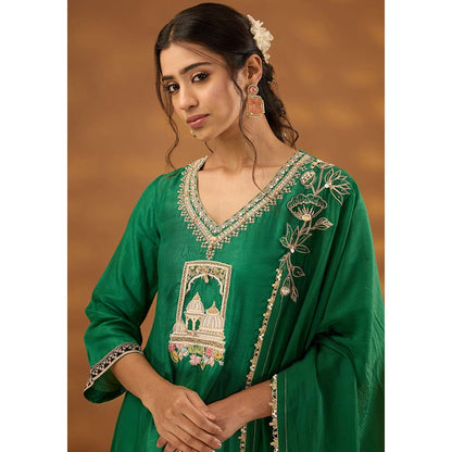 ISHA GUPTA TAYAL Green Raj Mahal Kurta and Pant with Dupatta