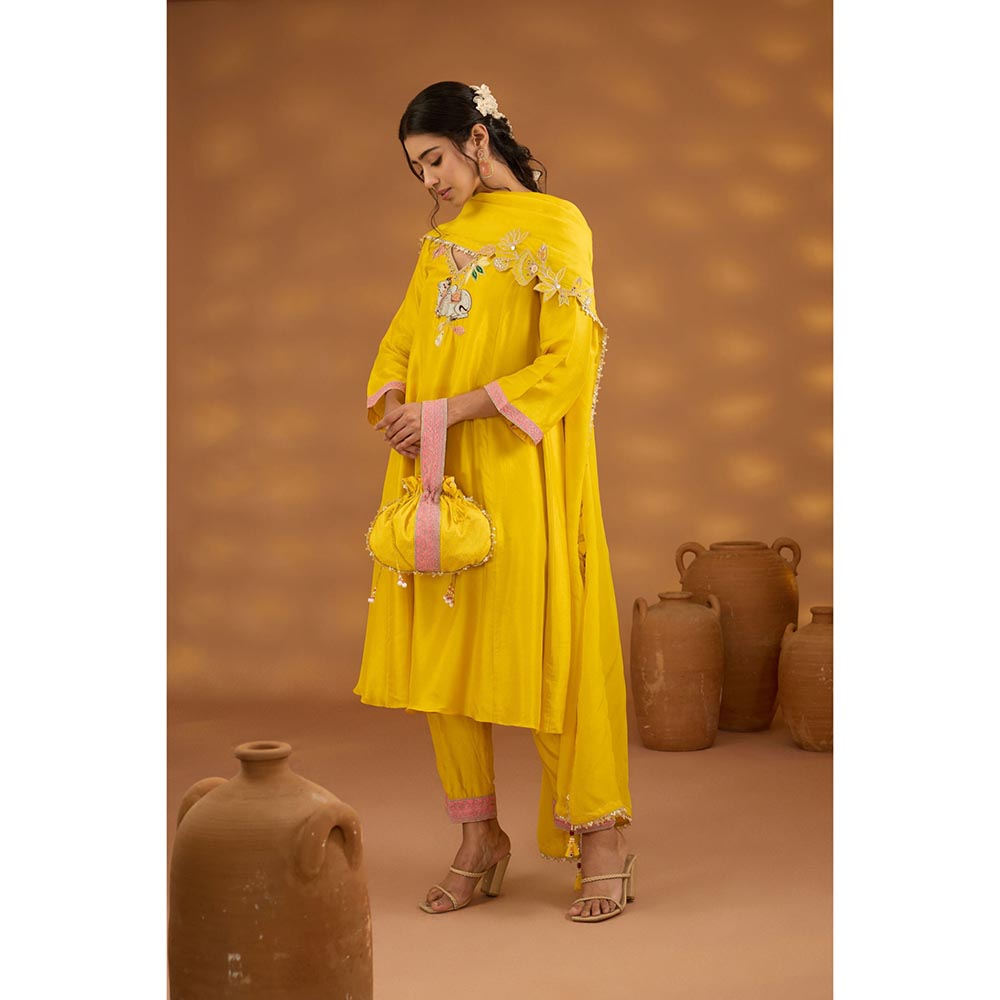 ISHA GUPTA TAYAL Yellow Nandi Kamal Kurta and Pant with Dupatta
