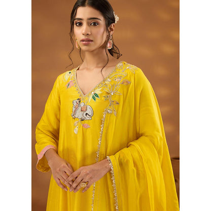 ISHA GUPTA TAYAL Yellow Nandi Kamal Kurta and Pant with Dupatta