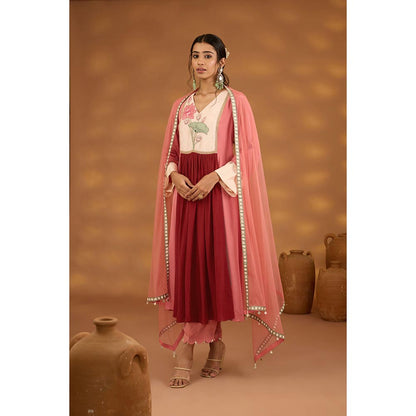 ISHA GUPTA TAYAL Red Pushkar Anarkali and Pant with Dupatta