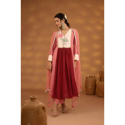 ISHA GUPTA TAYAL Red Pushkar Anarkali and Pant with Dupatta