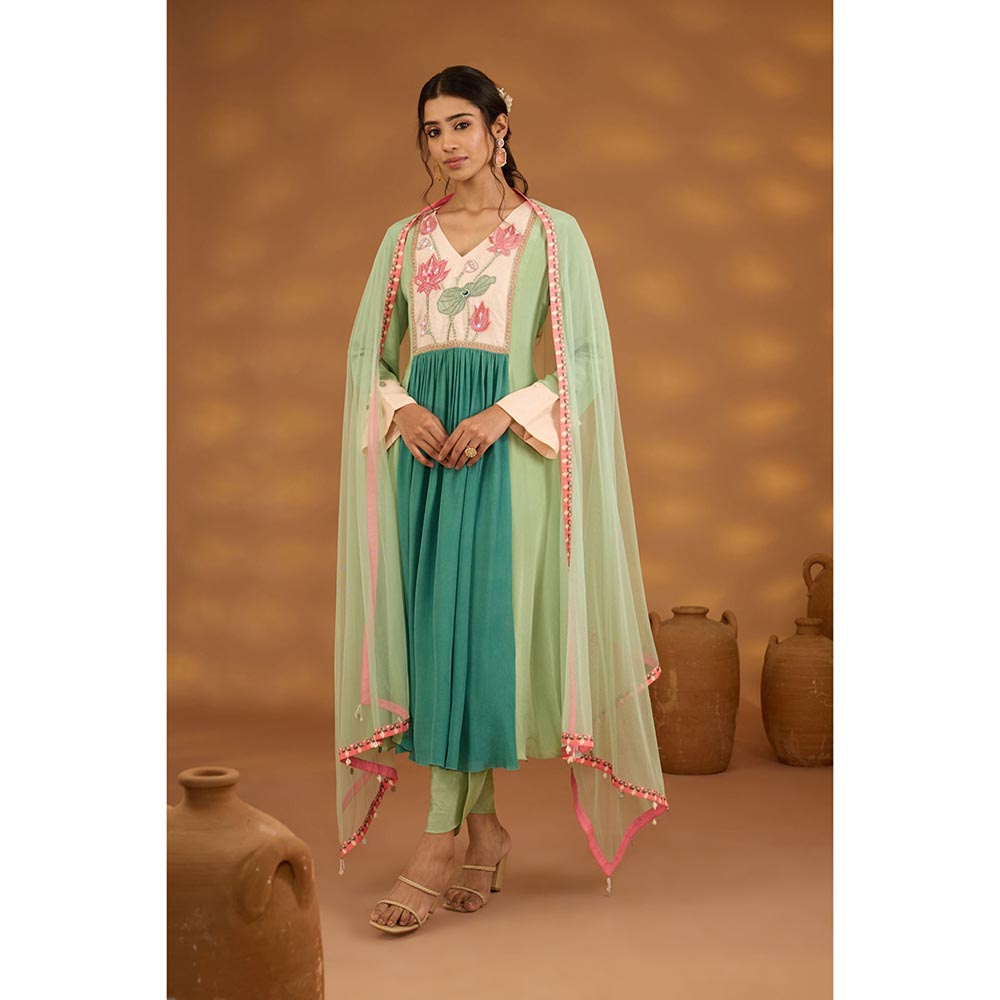 ISHA GUPTA TAYAL Green Kamal Bagh Anarkali and Pant with Dupatta