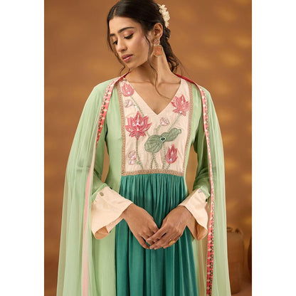 ISHA GUPTA TAYAL Green Kamal Bagh Anarkali and Pant with Dupatta