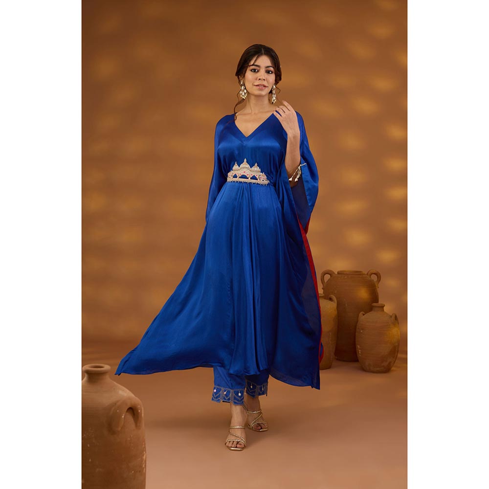 ISHA GUPTA TAYAL Blue Mann Mandir Drape Kaftan and Pant Set with Belt