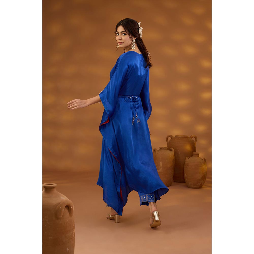 ISHA GUPTA TAYAL Blue Mann Mandir Drape Kaftan and Pant Set with Belt