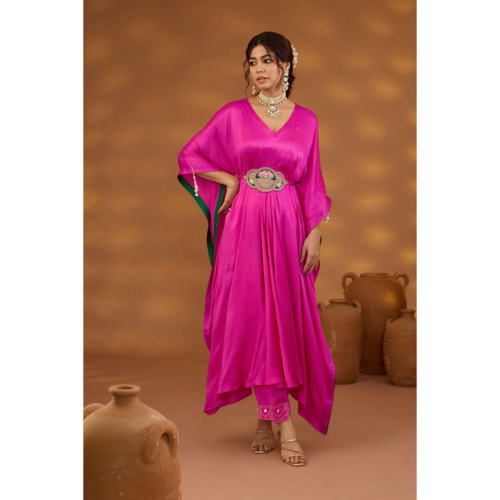 ISHA GUPTA TAYAL Pink Mrinalini Drape Kaftan and Pant Set with Belt