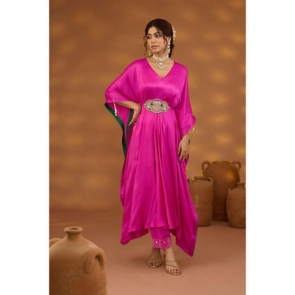 ISHA GUPTA TAYAL Pink Mrinalini Drape Kaftan and Pant Set with Belt