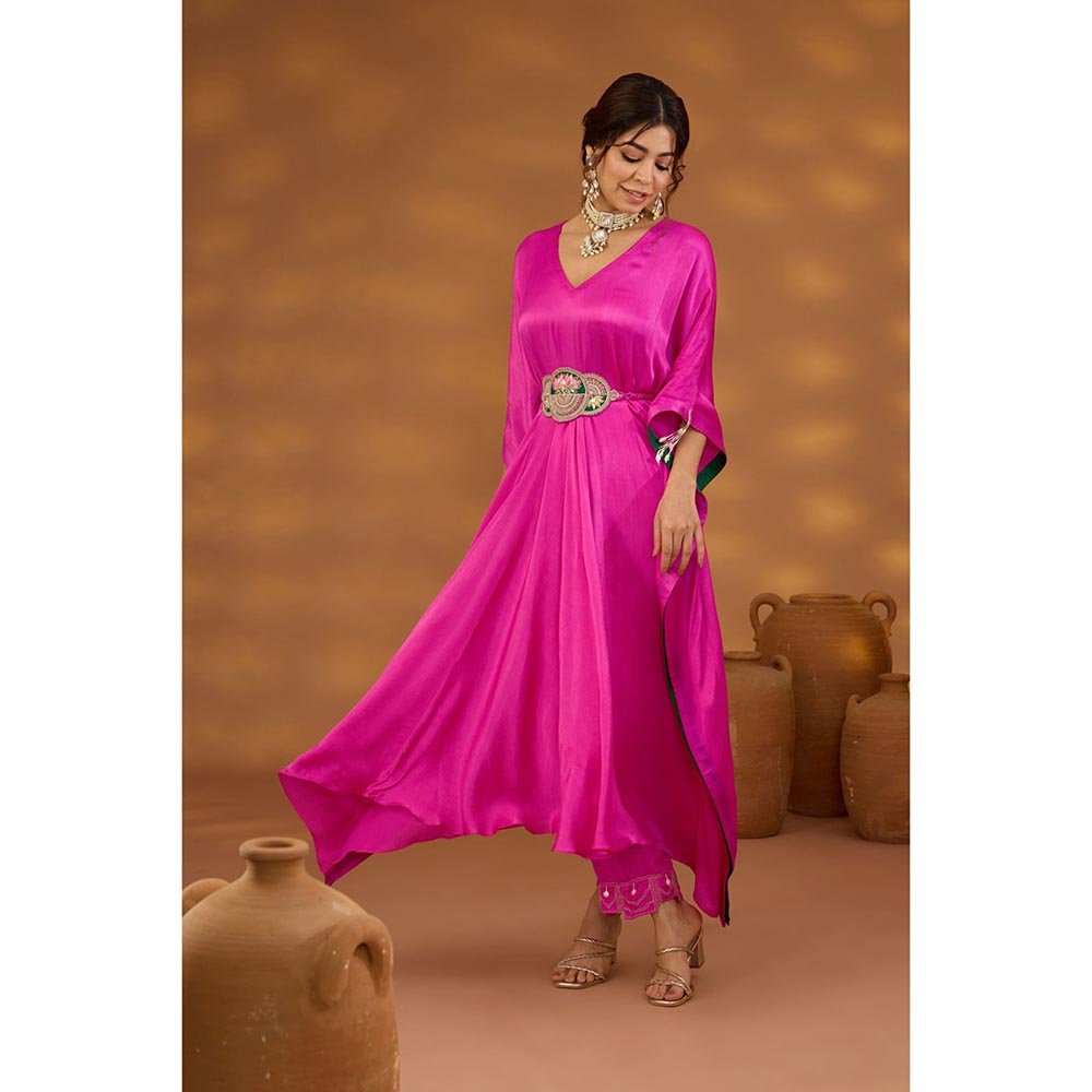 ISHA GUPTA TAYAL Pink Mrinalini Drape Kaftan and Pant Set with Belt
