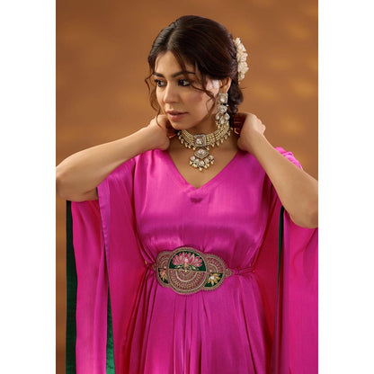 ISHA GUPTA TAYAL Pink Mrinalini Drape Kaftan and Pant Set with Belt