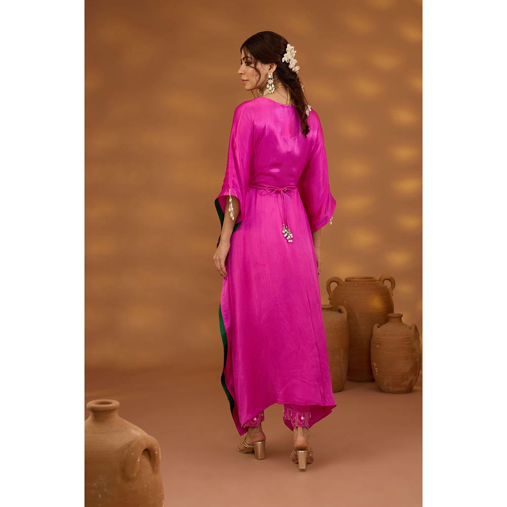 ISHA GUPTA TAYAL Pink Mrinalini Drape Kaftan and Pant Set with Belt