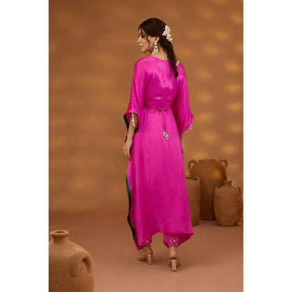 ISHA GUPTA TAYAL Pink Mrinalini Drape Kaftan and Pant Set with Belt