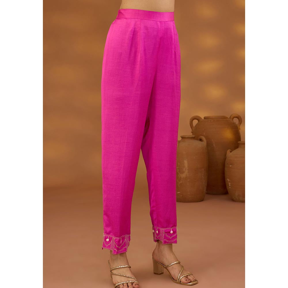 ISHA GUPTA TAYAL Pink Mrinalini Drape Kaftan and Pant Set with Belt