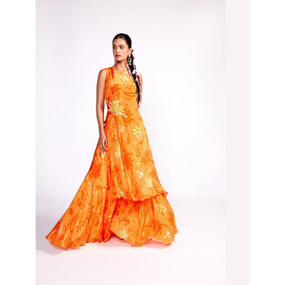 ISHA GUPTA TAYAL Orange One Shoulder Top and Sharara Set with Dupatta