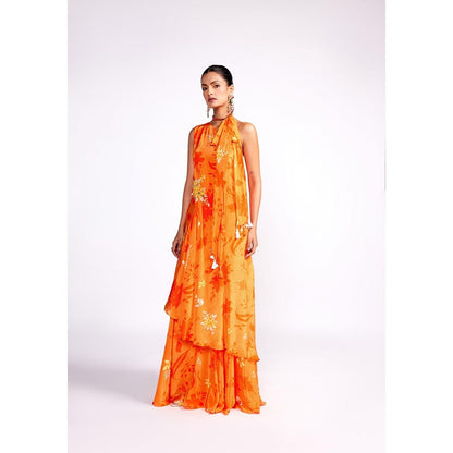 ISHA GUPTA TAYAL Orange One Shoulder Top and Sharara Set with Dupatta
