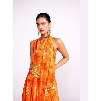 ISHA GUPTA TAYAL Orange One Shoulder Top and Sharara Set with Dupatta