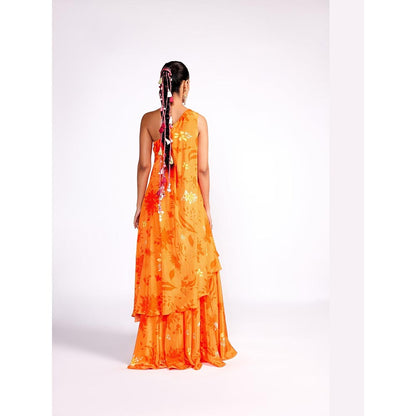 ISHA GUPTA TAYAL Orange One Shoulder Top and Sharara Set with Dupatta
