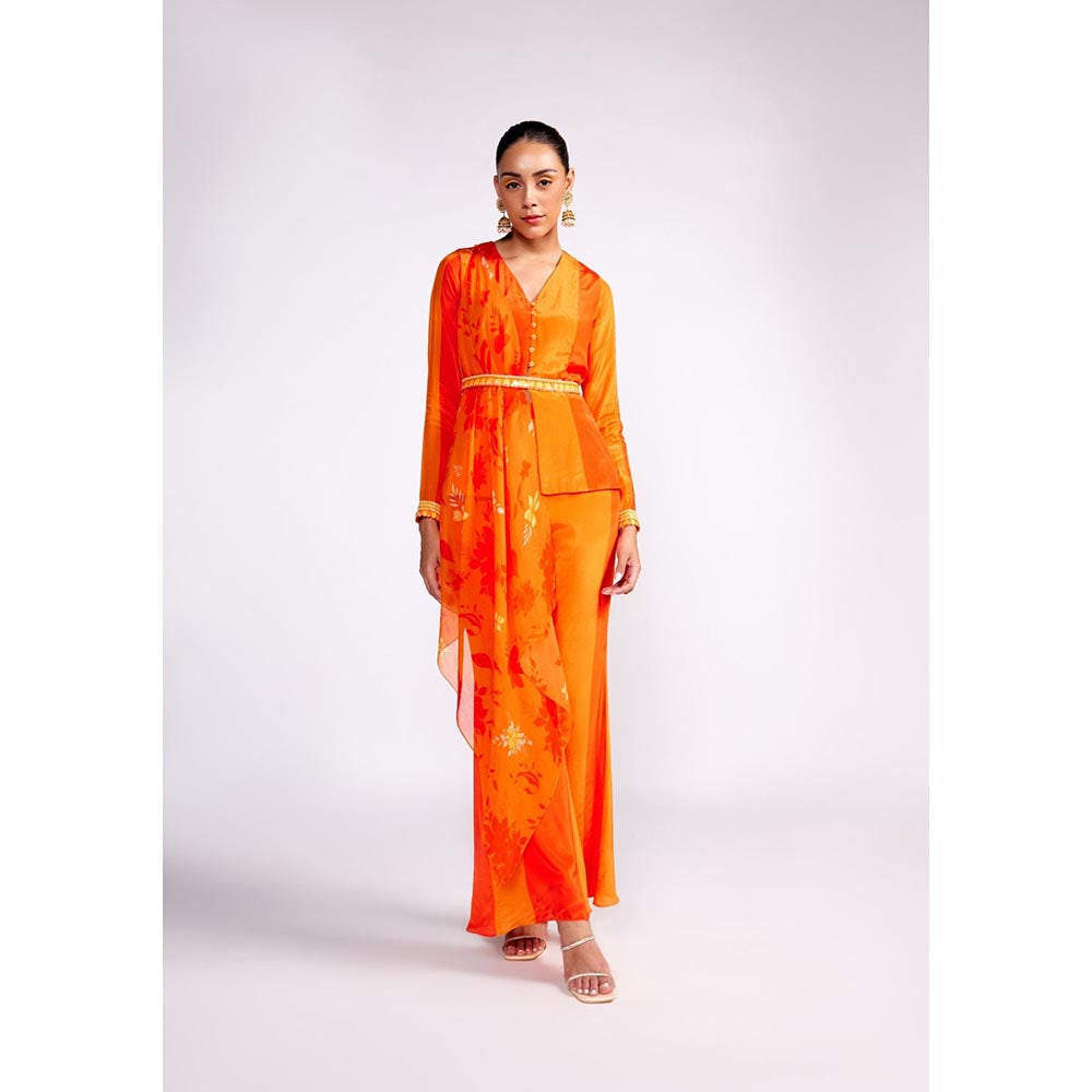 ISHA GUPTA TAYAL Orange Tangerine Top and Pant Set with Jacket and Belt