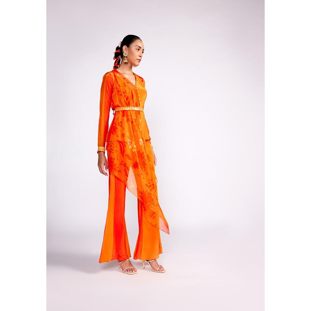 ISHA GUPTA TAYAL Orange Tangerine Top and Pant Set with Jacket and Belt