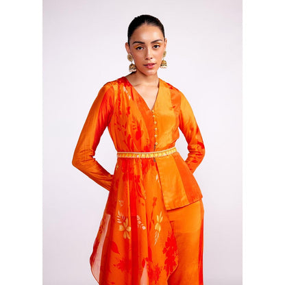 ISHA GUPTA TAYAL Orange Tangerine Top and Pant Set with Jacket and Belt