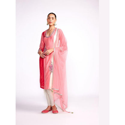 ISHA GUPTA TAYAL Pink Flamingo Block Kurta and Pant with Dupatta