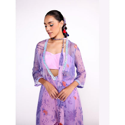 ISHA GUPTA TAYAL Purple Lilac Assymetric Top and Pant with Jacket