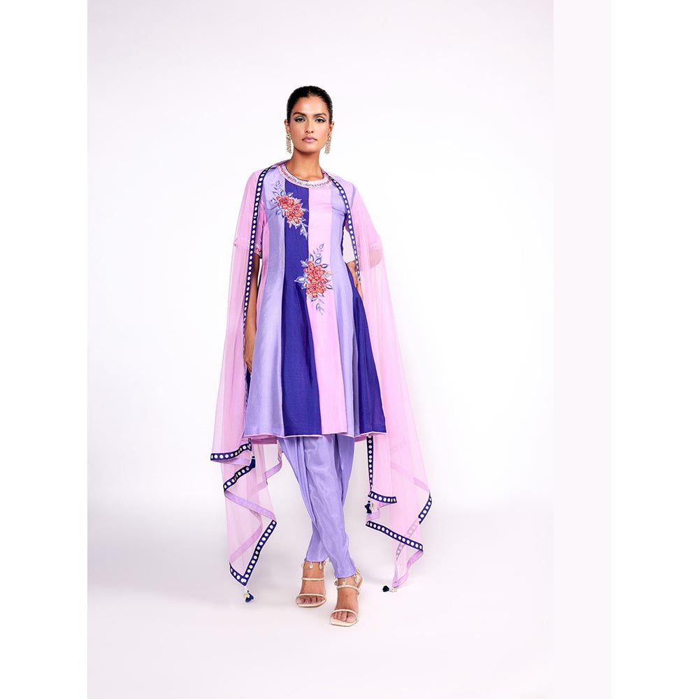 ISHA GUPTA TAYAL Purple Block Anarkali Kurta and Pant with Dupatta