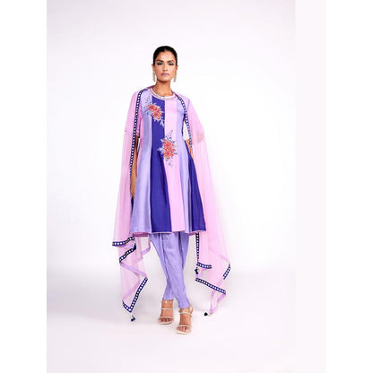 ISHA GUPTA TAYAL Purple Block Anarkali Kurta and Pant with Dupatta