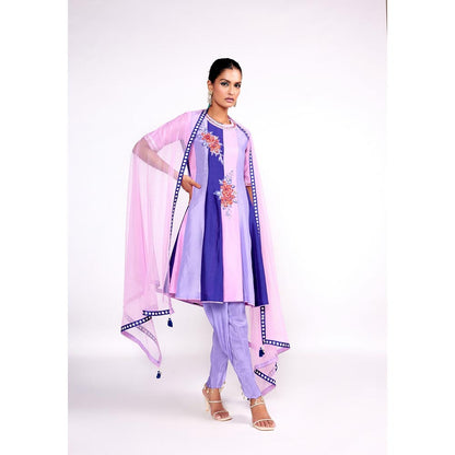 ISHA GUPTA TAYAL Purple Block Anarkali Kurta and Pant with Dupatta