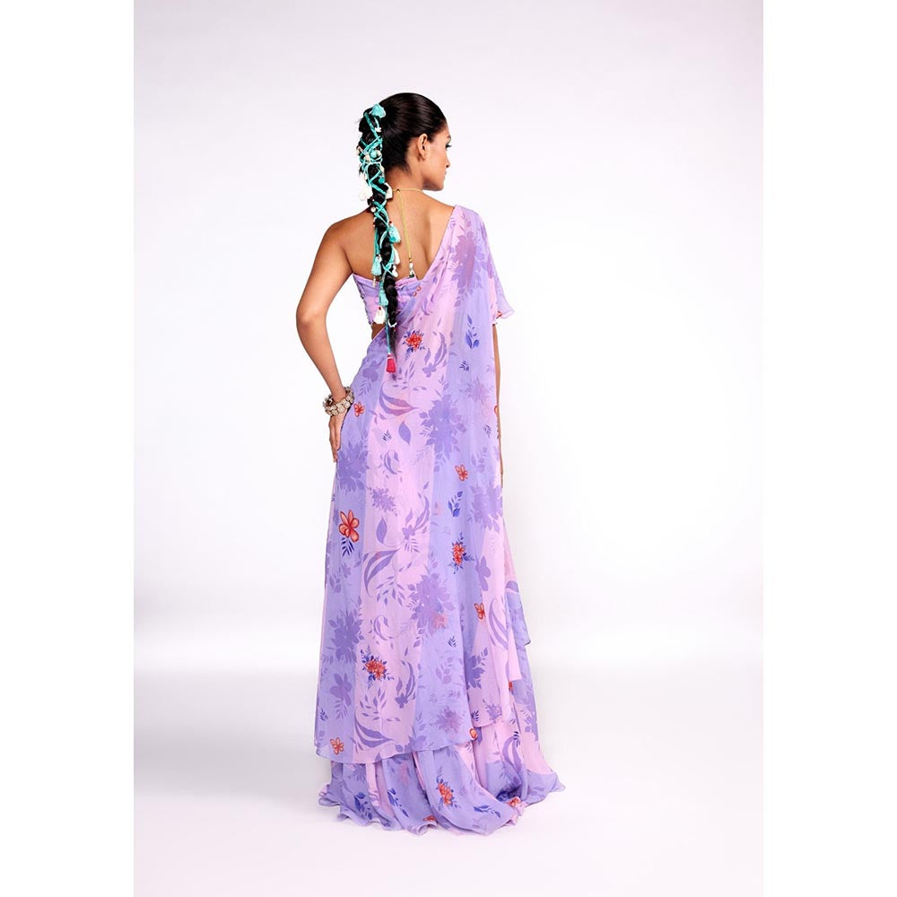ISHA GUPTA TAYAL Purple One Shoulder Top and Sharara Set with Bustier