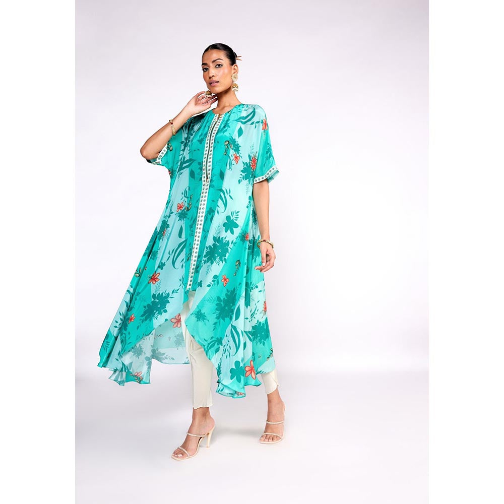ISHA GUPTA TAYAL Green Aqua Green Kaftan Kurta and Pant Set with Bustier
