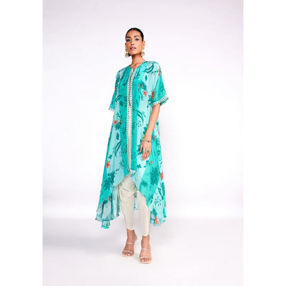 ISHA GUPTA TAYAL Green Aqua Green Kaftan Kurta and Pant Set with Bustier