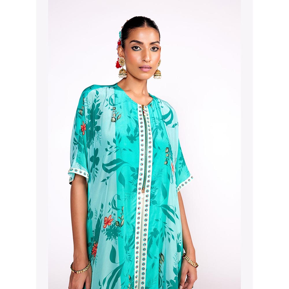 ISHA GUPTA TAYAL Green Aqua Green Kaftan Kurta and Pant Set with Bustier