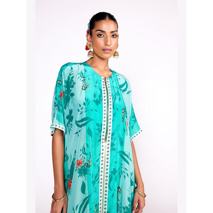 ISHA GUPTA TAYAL Green Aqua Green Kaftan Kurta and Pant Set with Bustier