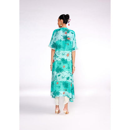 ISHA GUPTA TAYAL Green Aqua Green Kaftan Kurta and Pant Set with Bustier