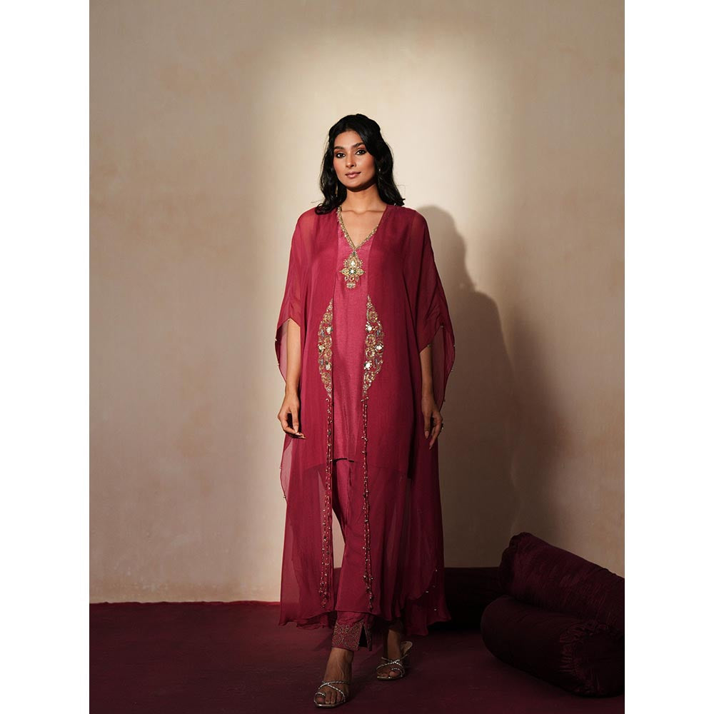 ISHA GUPTA TAYAL Maroon Ratnika Kurta and Pant with Cape