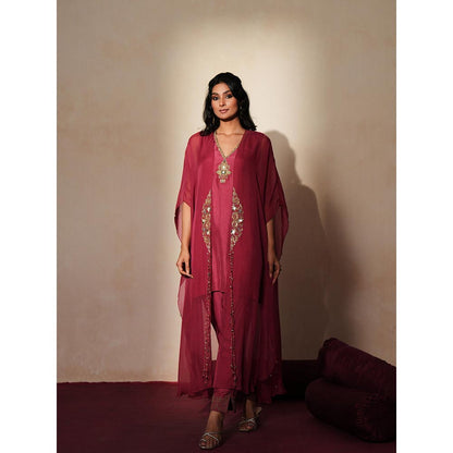 ISHA GUPTA TAYAL Maroon Ratnika Kurta and Pant with Cape