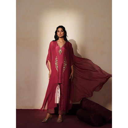 ISHA GUPTA TAYAL Maroon Ratnika Kurta and Pant with Cape