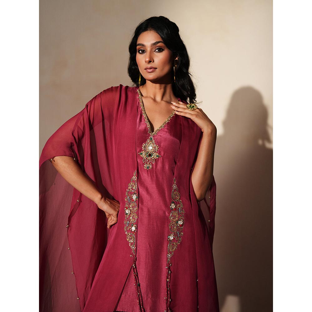 ISHA GUPTA TAYAL Maroon Ratnika Kurta and Pant with Cape