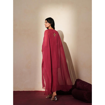 ISHA GUPTA TAYAL Maroon Ratnika Kurta and Pant with Cape