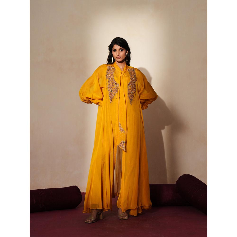 ISHA GUPTA TAYAL Gold Roshni Cape and Pant with Bustier Set