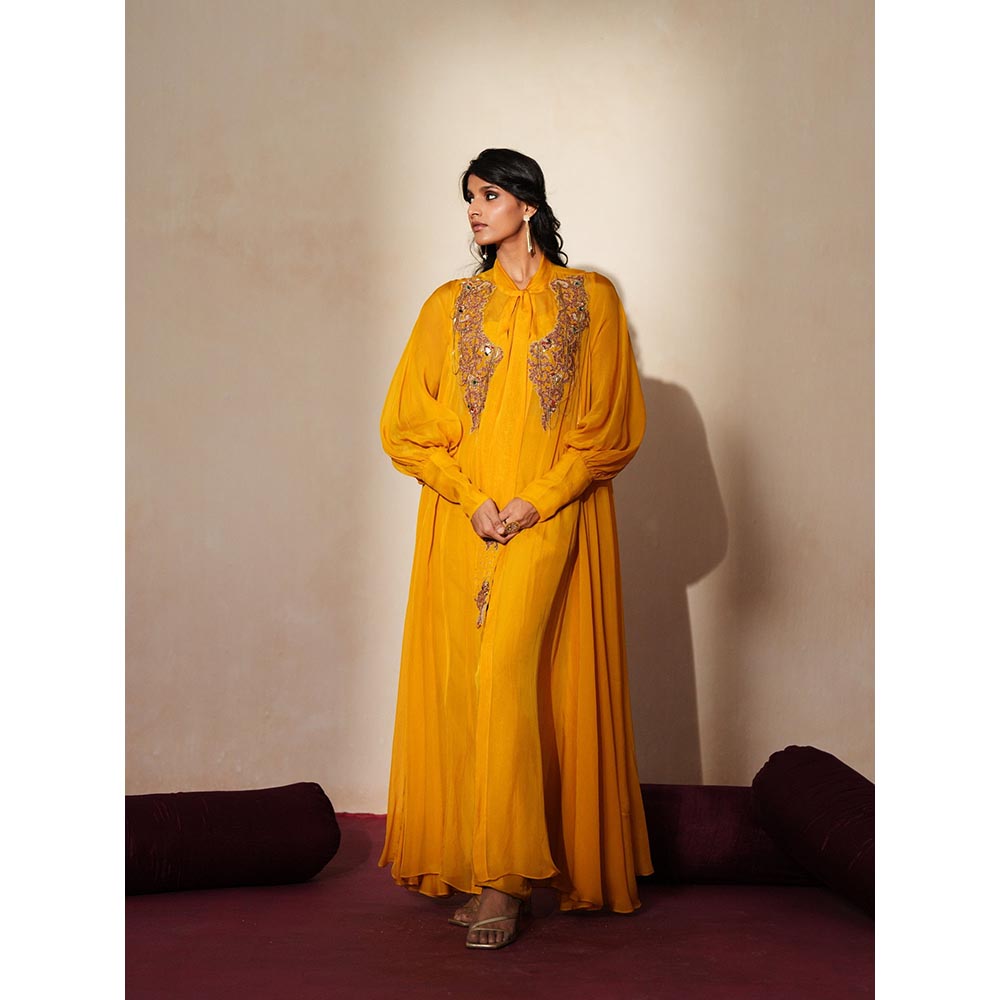 ISHA GUPTA TAYAL Gold Roshni Cape and Pant with Bustier Set